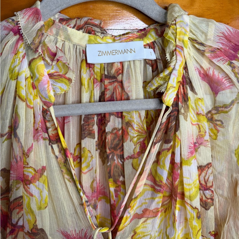 Zimmermann Floral-Print Crepon Midi Dress With Ruffled Trims Size AU 1 / US 6 - Picture 5 of 15